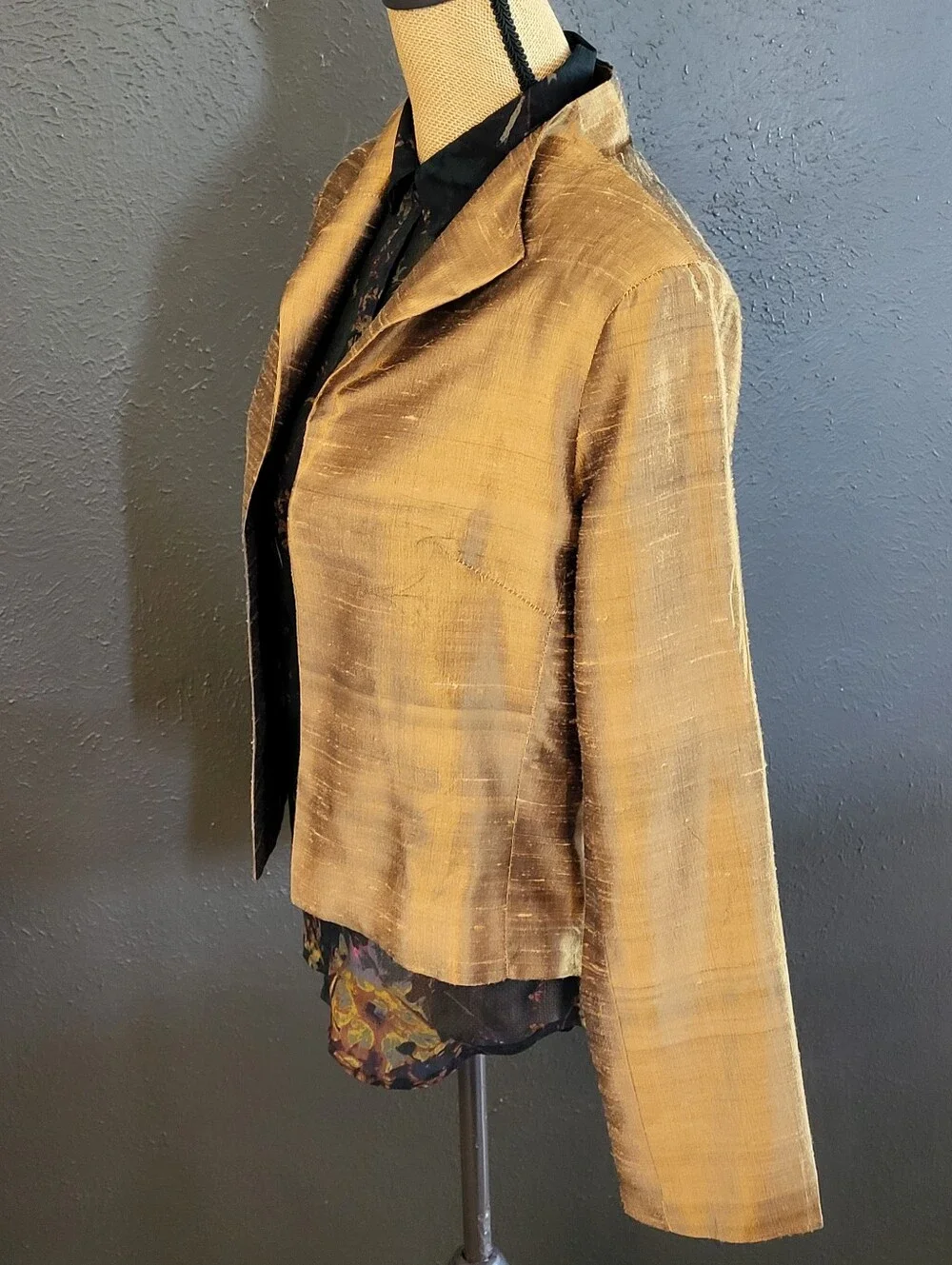 Bleu Bayou Ochre Silk Open Jacket Small